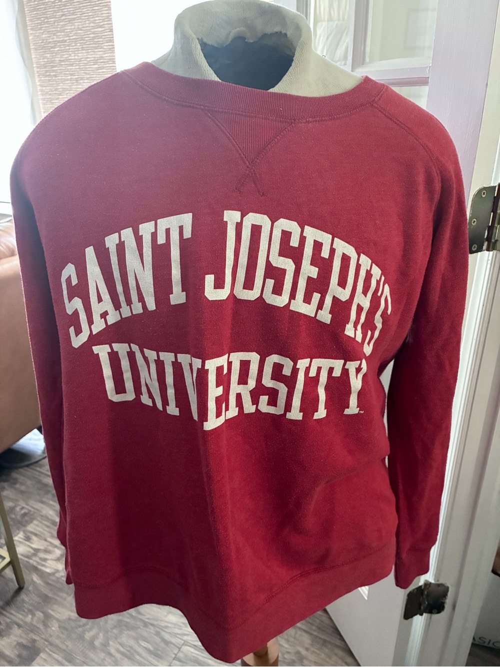 League Maroon Crewneck Sweatshirt with White Collegiate Print